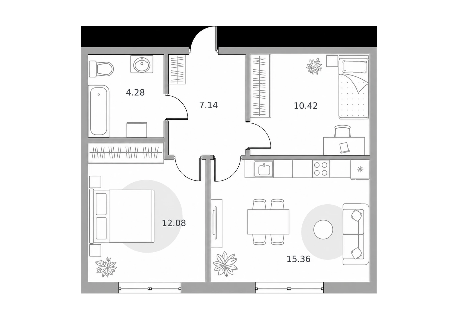 2-комнатные, проектная планировка 49,3 м²