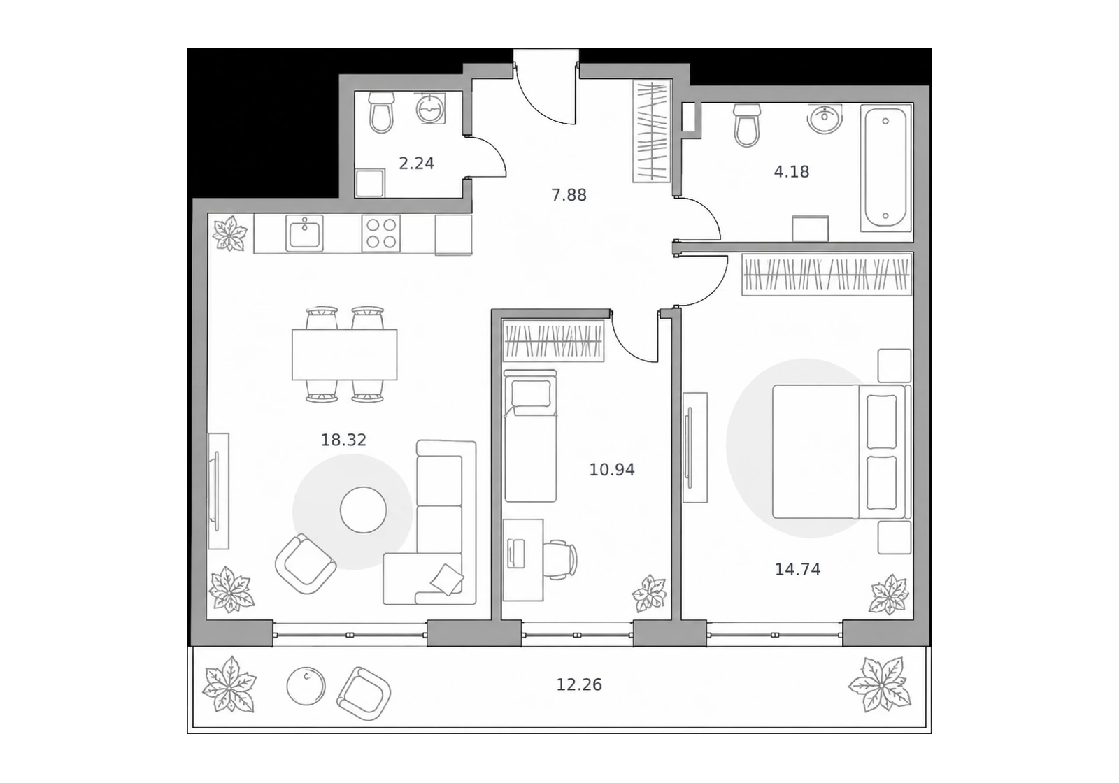 С террасой, проектная планировка 70,6 м²